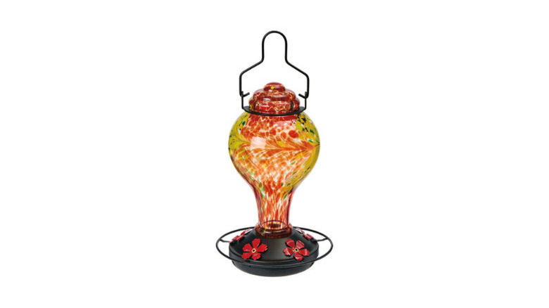 Belavi's Hummingbird Feeder in red, on a white background