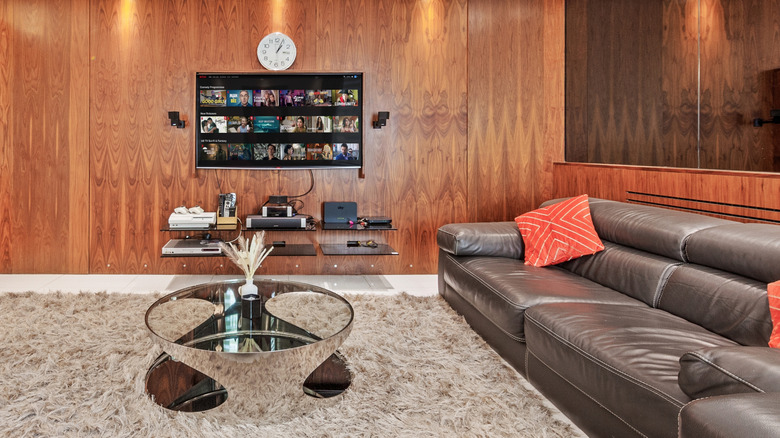Wood veneer behind TV