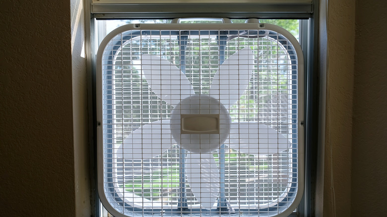 A box fan in a window