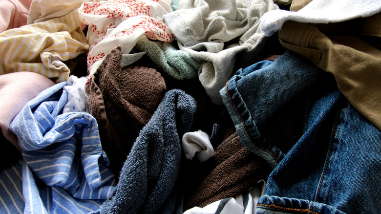 A jumbled pile of washed laundry