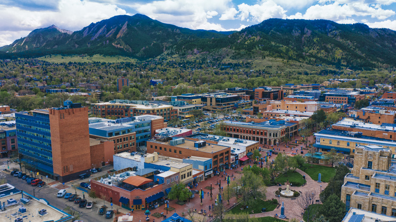 Aerial view of Pearl Street Mall in Boulder, Colorado