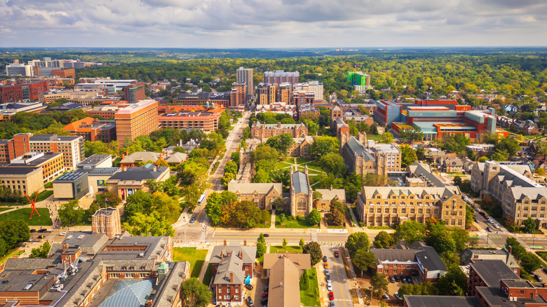Ann Arbor, Michigan, USA aerial view with college campus