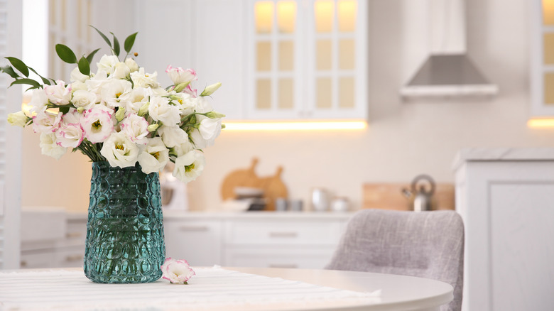 Flowers on kitchen island