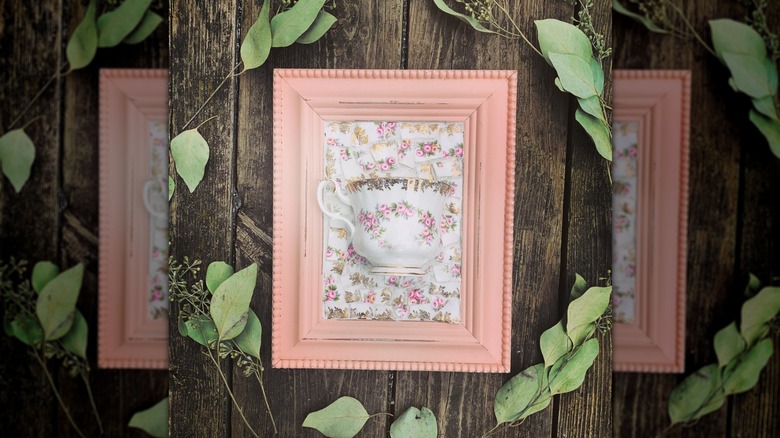 teacup planter in pink frame