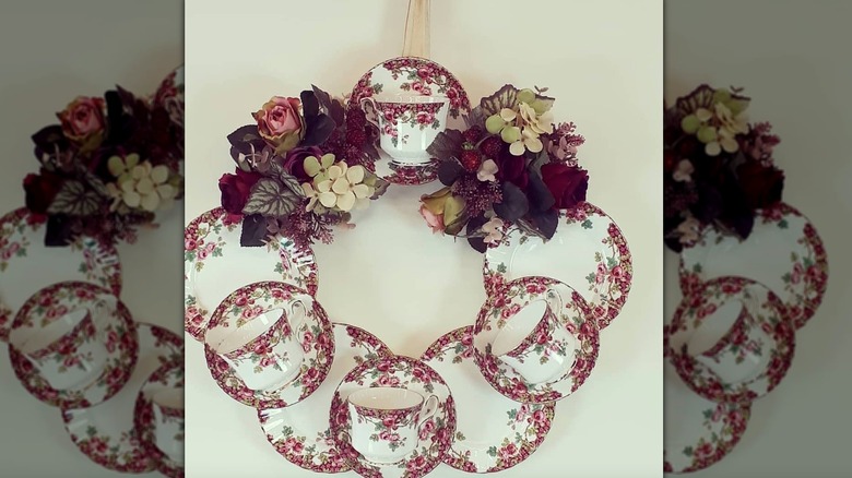 red and white tea set wreath