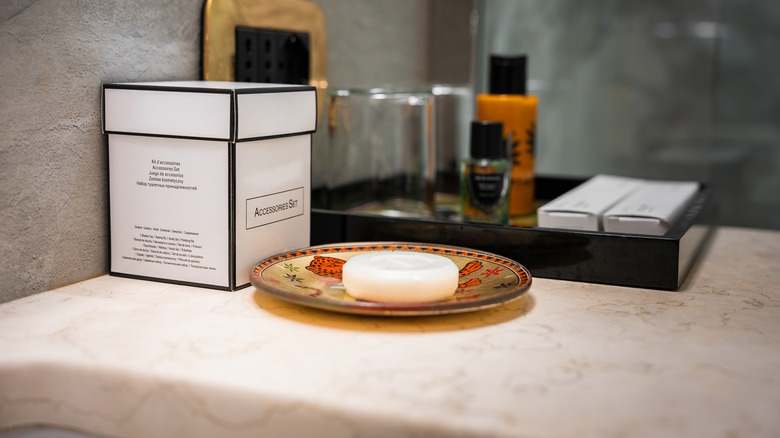 Bar of soap on a vintage tray