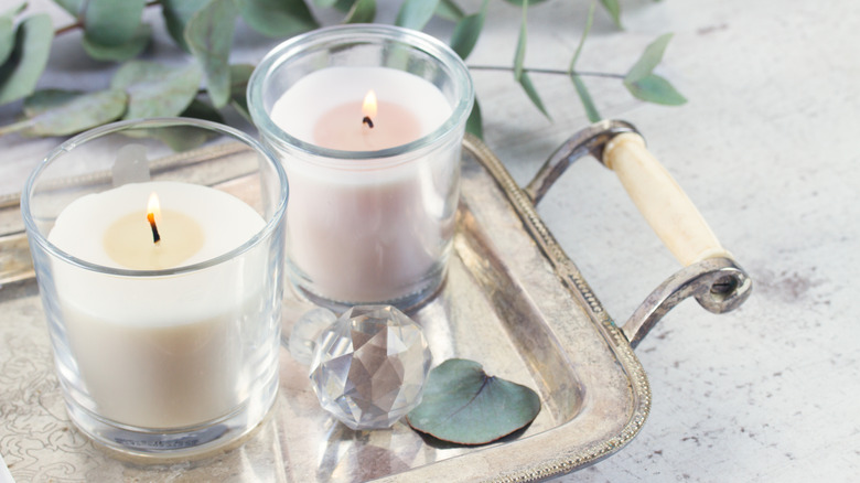 Candles on a vintage tray