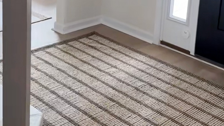 Small entryway with a neutral striped rug
