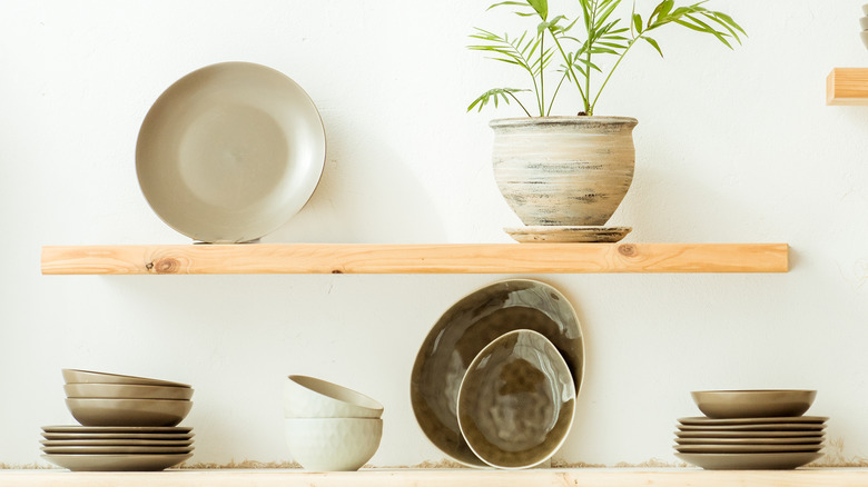 dishes styled on a shelf
