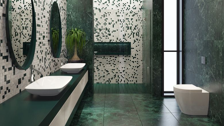 green marble floor in bathroom