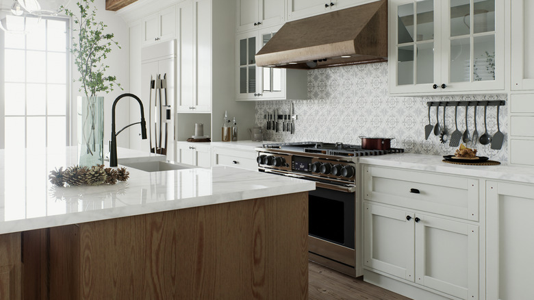All-white kitchen cabinets and countertops