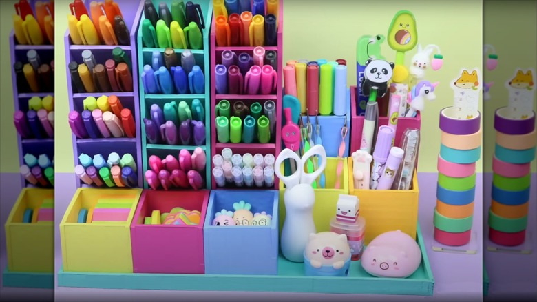 Colorful stationery organizer that holds over a hundred pieces