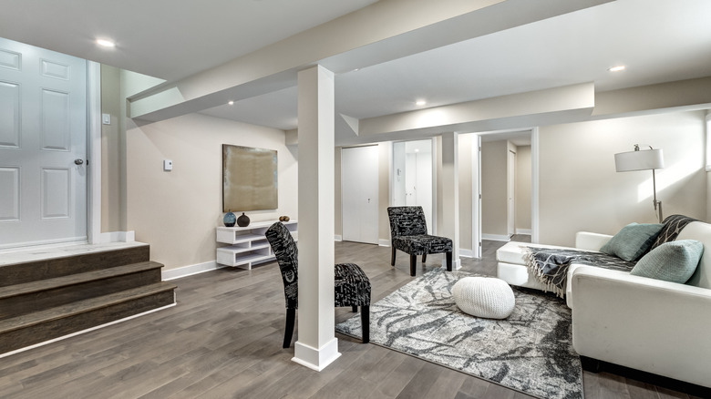 Decorated basement room