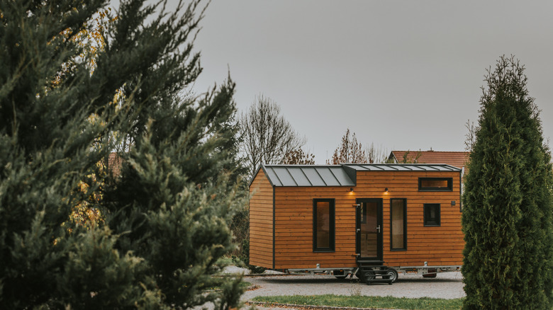 Wooden tiny home on wheels