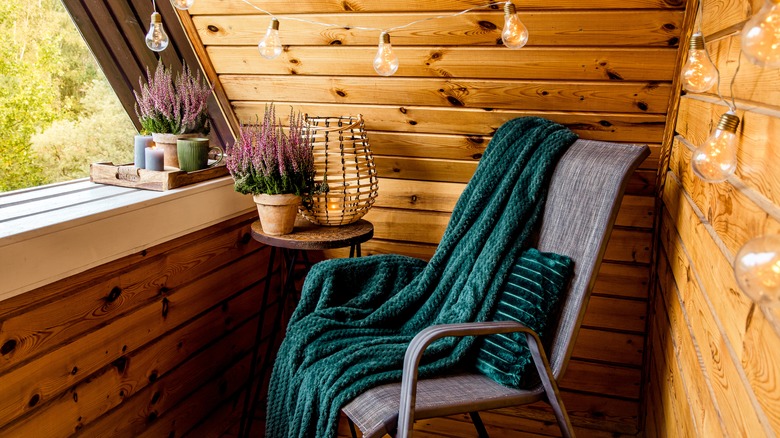 chair in wood cabin interior 