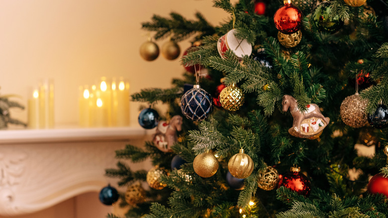 Christmas tree decorated with vintage ornaments