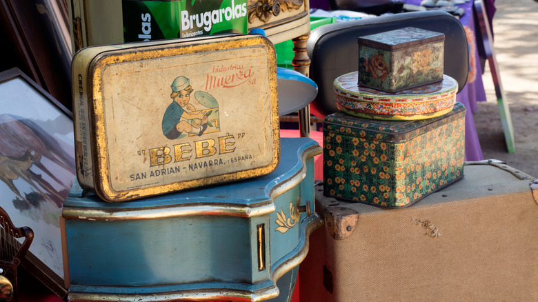 Stack of vintage tins