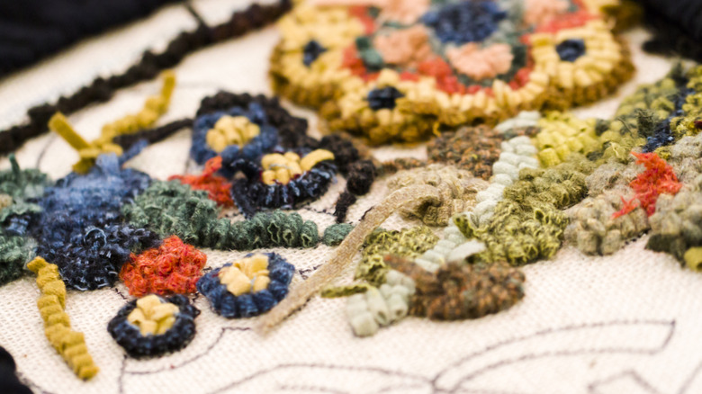 floral embroidery on fabric