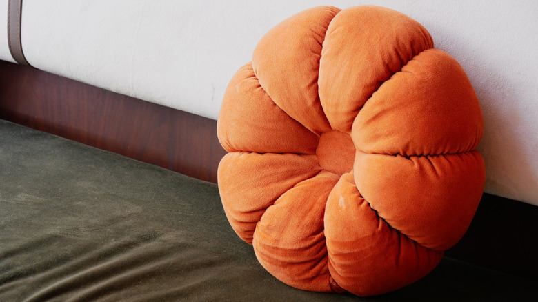 orange velvet vintage round cushion