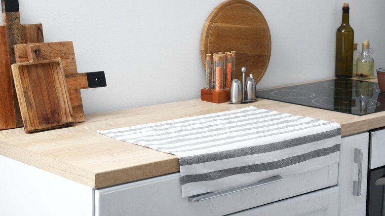 Dish towel on countertop