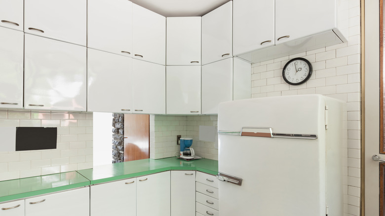 Retro kitchen with white metal cabinets