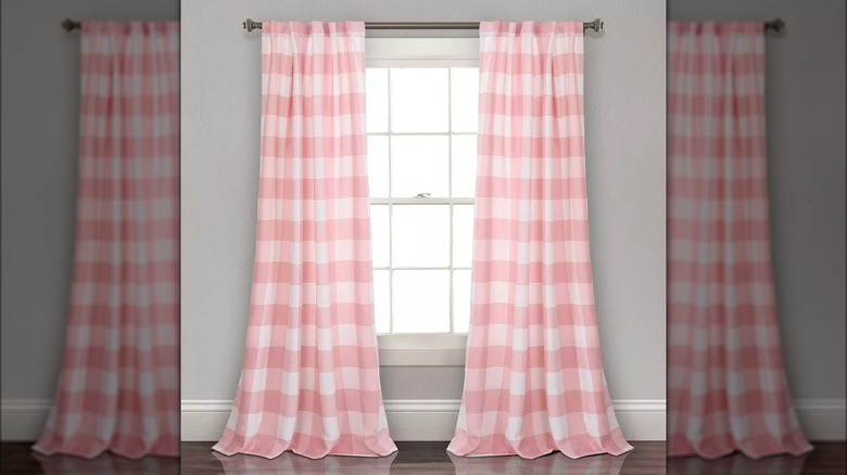 Pink and white window curtains