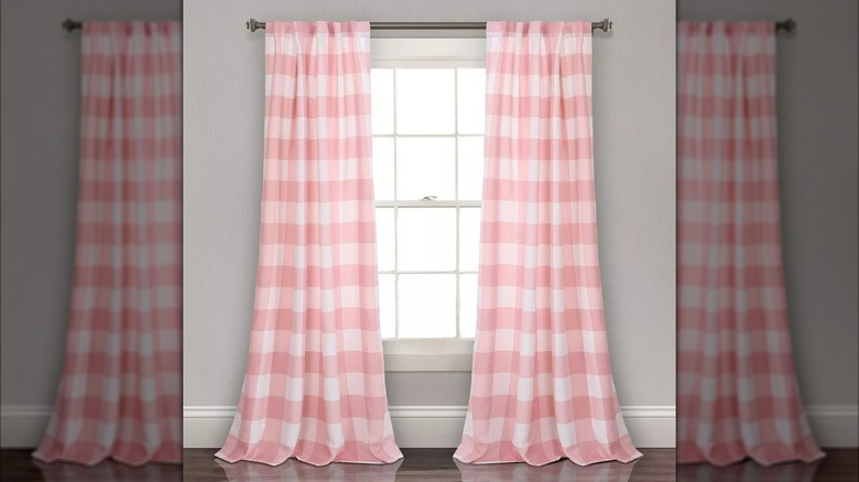 Pink and white window curtains