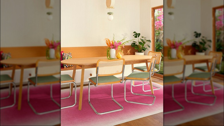 Pink ombre rug under table