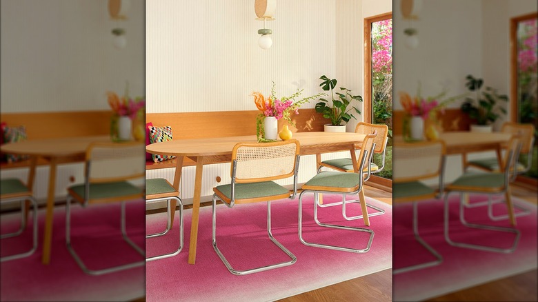 Pink ombre rug under table