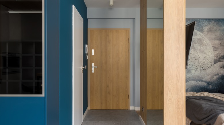 navy blue hallway