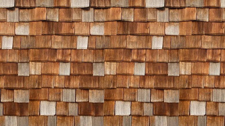 multicolored wood shingles on roof