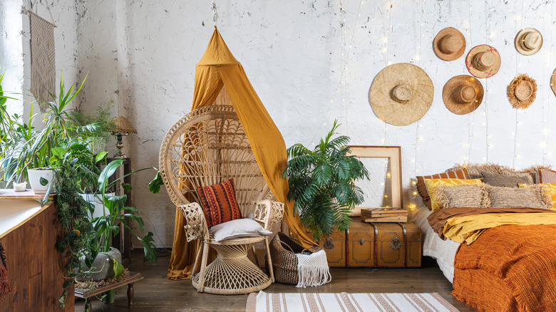 Bohemian bedroom with furnishings