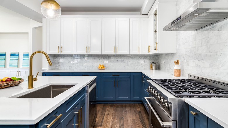 dark blue lower kitchen cabinets