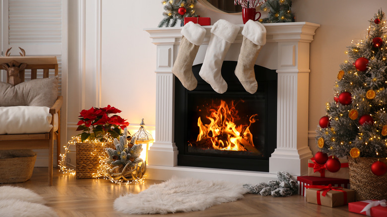 stockings hung on fireplace mantel