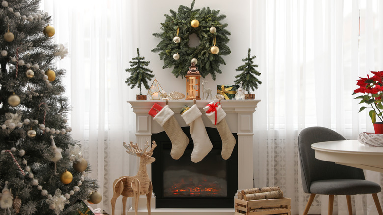 small trees on mantel
