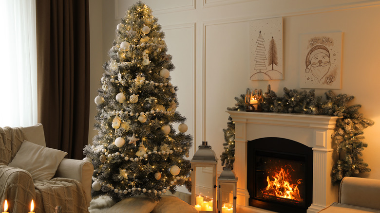 garland on top of mantel