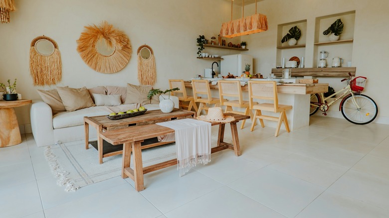 coral and beige living room