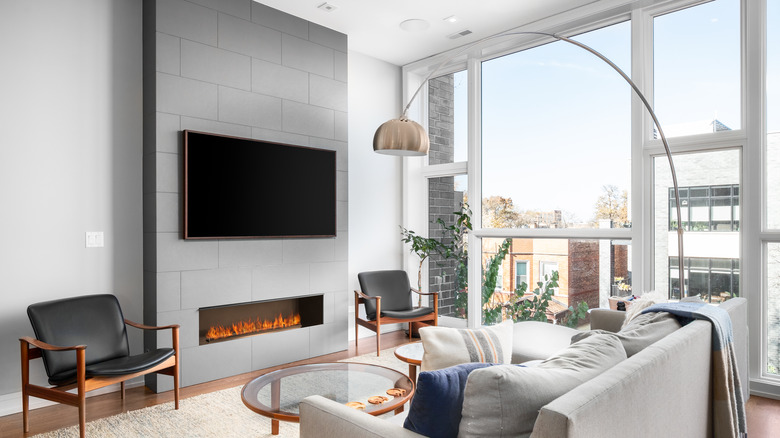 A living room floor lamp