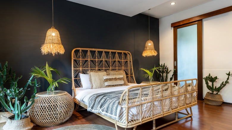 bohemian lights above bedroom nightstands