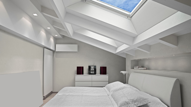 skylights in white bedroom