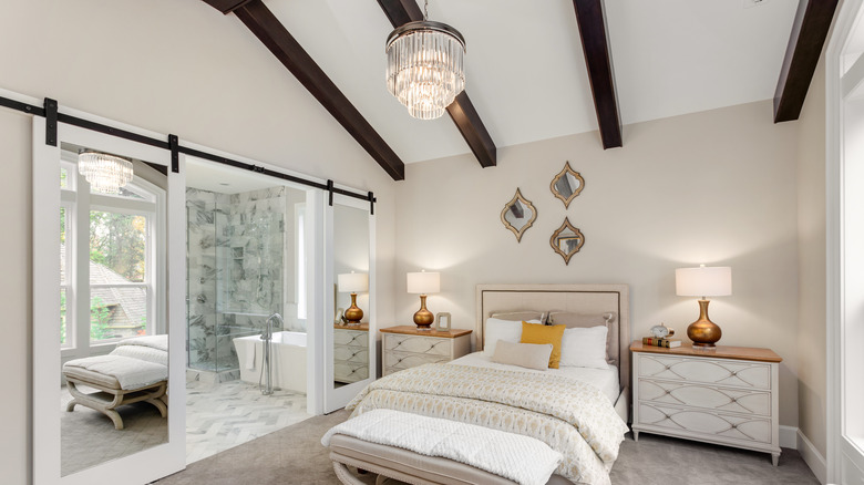 dark wooden beams on ceiling