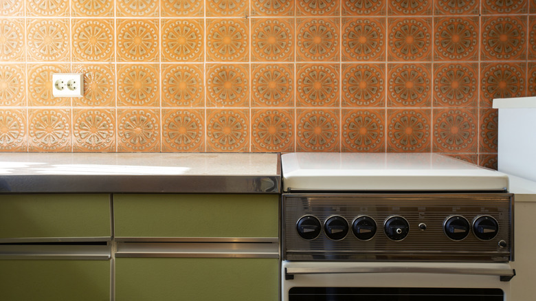 Closeup of a 1970s kitchen