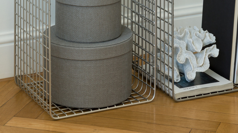 Metallic mushroom lamp on top of table dcor