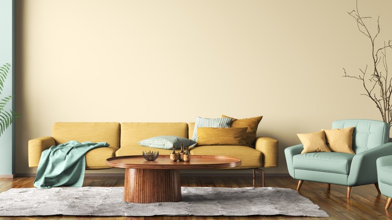 Mustard-colors sofa in a living room