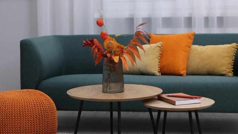 Wood nesting tables in a living room