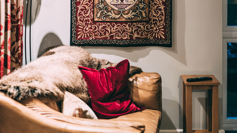 Closeup of a hanging wall tapestry