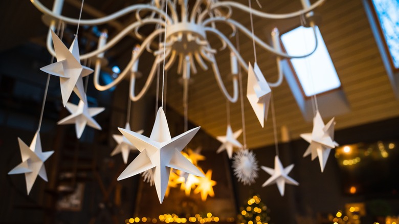 white stars on chandelier
