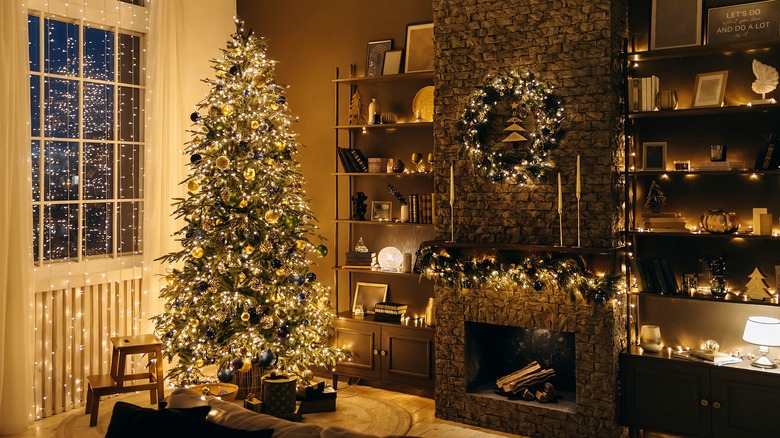 Christmas lights in living room