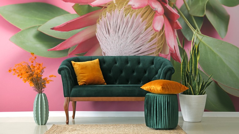 Large floral mural with furniture