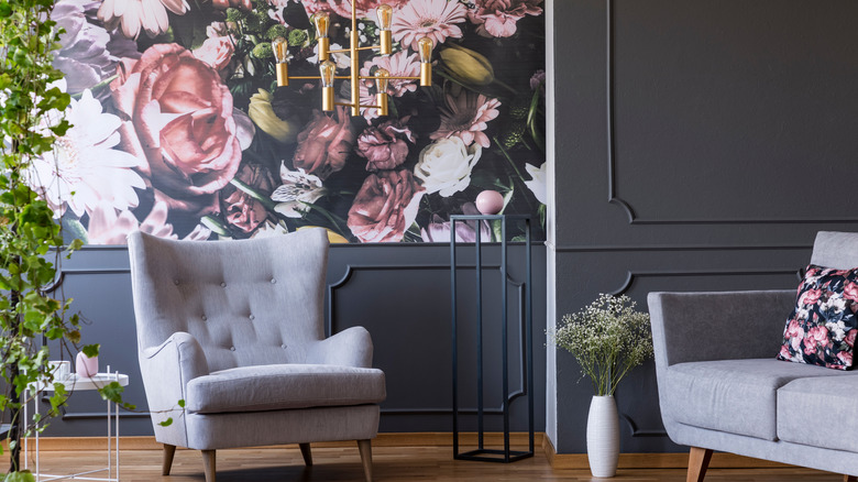 Large floral mural and furniture